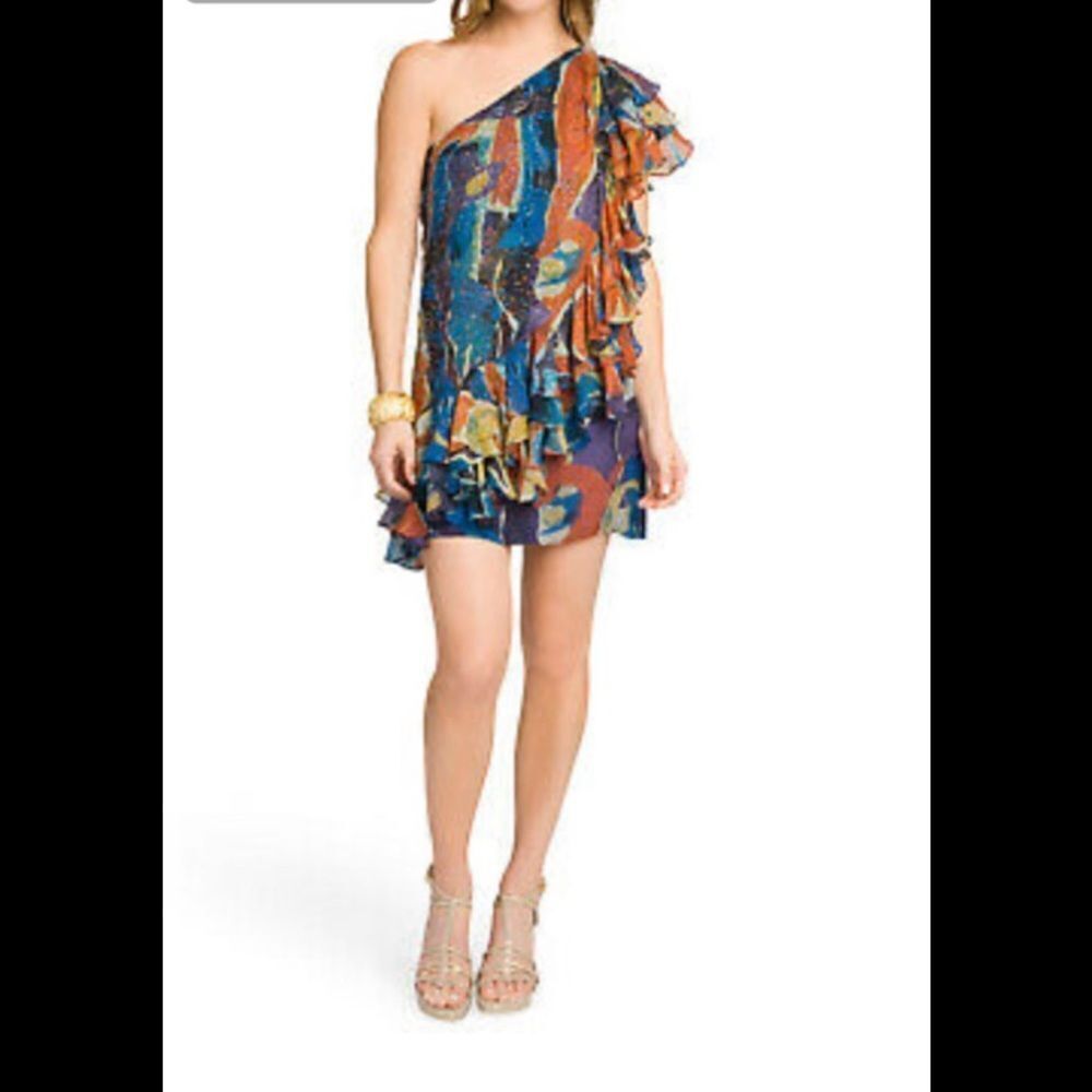 Catherine Malandrino one shoulder silk dress 8